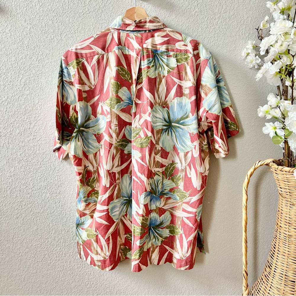 Reyn Spooner Red Blue Hawaiian Floral Shirt Size XL 100% Cotton Quarter Button - Picture 5 of 6